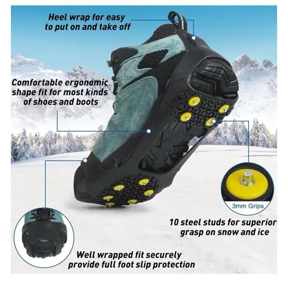 Ice Cleats Snow Traction Crampons Shoe/Boots Overshoe Walking on Snow/Ice Sz L